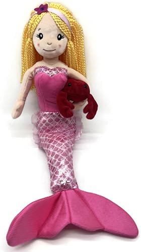The Petting Zoo Muñeca de sirena con cangrejo de peluche, gran regalo para niñas, muñeca de peluche de sirena con juguete de peluche de cangrejo, 17