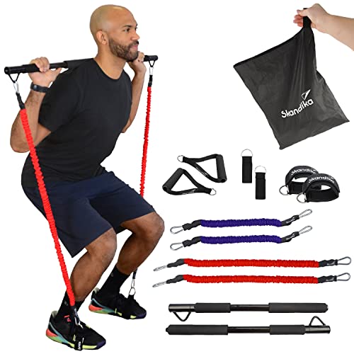 Skandika Multi-Widerstandsbänder mit Stange | Pilates Bar mit Resistance Bands, Krafttraining...
