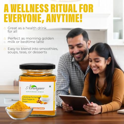 Image of Aranyam Lakadong Turmeric Drink Mix 40g - High Curcumin 7-12% Haldi Powder from Meghalaya, Infused with Black Pepper & Ginger, Ideal for Golden Milk, Latte, Herbal Tea & Healthy Drinks