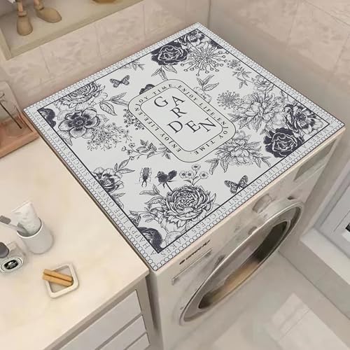 Image of HomeCloud Washing Machine Protective Mat for Top of Washer and Dryer - Non-Slip Waterproof Dust Cover for Laundry & Kitchen (60 x 60) (Black Garden)