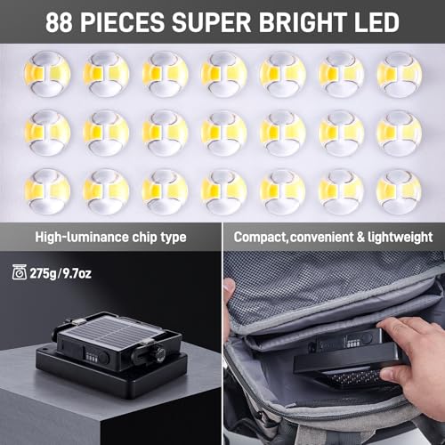 Image of LED Solar Portable Camping Lights with Stand dimmable, 2000LM, Solar Rechargeable Work Lights with Magnetic，IP67 Waterproof, 5 Light Modes Portable Flood Light, Camping Lantern for Indoor Outdoor