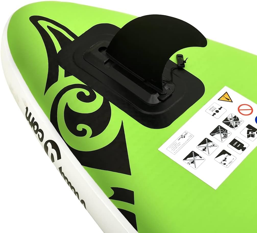 vidaXL Stand Up Paddleboard Set - The Versatile Inflatable SUP Board with Removable Fin, Non-Slip Traction Pad, High-Pressure Screw Valves - Green