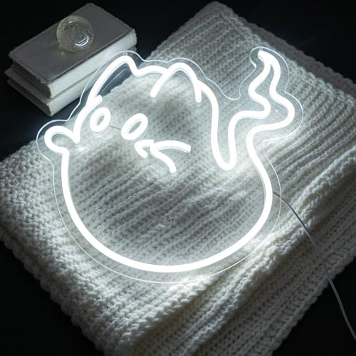 Image of White Neon Sign Led Neon Lights Signs for Wall Decor USB Powered Led Signs for Room Decoration-Ghost Cat