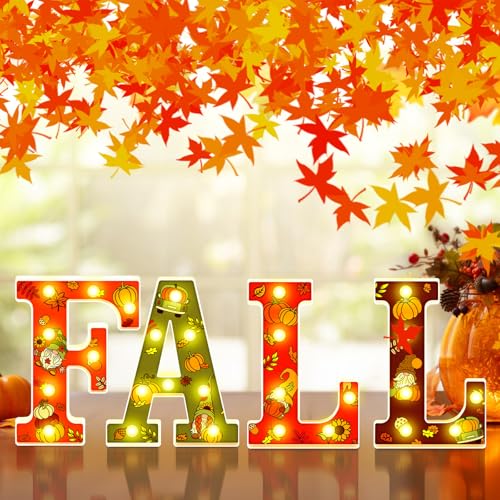 Image of Aurelema Fall Light up Table Decorations, Fall Thanksgiving Letters LED Marquee Sign Thanksgiving Light Decor Autumn Harvest Tabletop Centerpiece for Indoor Home Mantel Party Decor