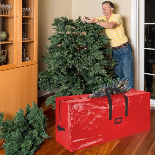XIMEY Aufbewahrungstasche Weihnachtsbaum 180cm, rot Tannenbaum Tasche, Christmas Tree Storage Bag, wasserdichtes Weihnachtsbaum hülle, Aufbewahrungssack Weihnachtsbaum, Rechteck-120x33x50cm