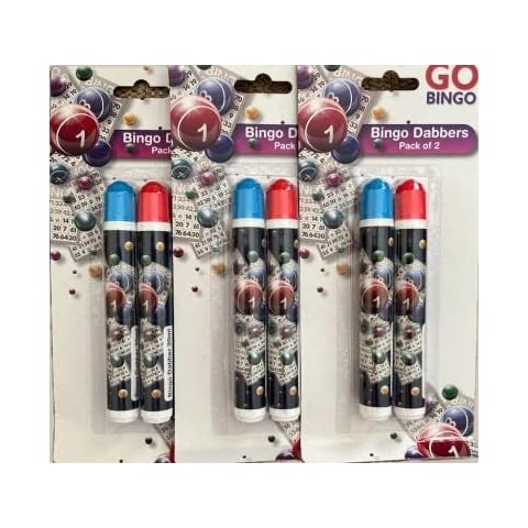 Funx 6 Bingo Dabbers Dauber Markers 3 Each of red & Blue Cover