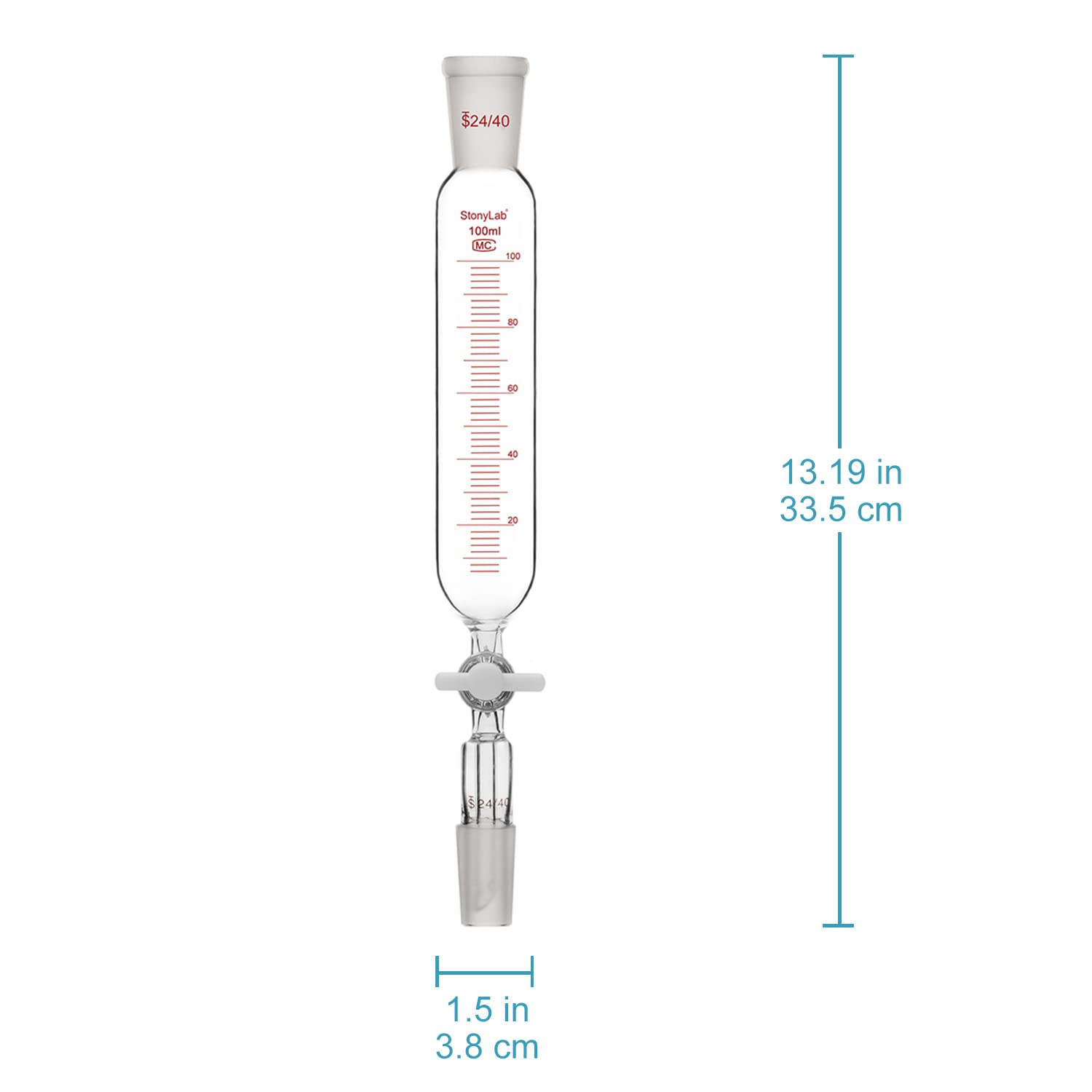 stonylab Lejek rozdzielający wyrównujący ciśnienie 100 ml, szkło borokrzemowe, złącze 24/40, kurek odcinający PTFE, lejek laboratoryjny do dozowania cieczy i odczynników
