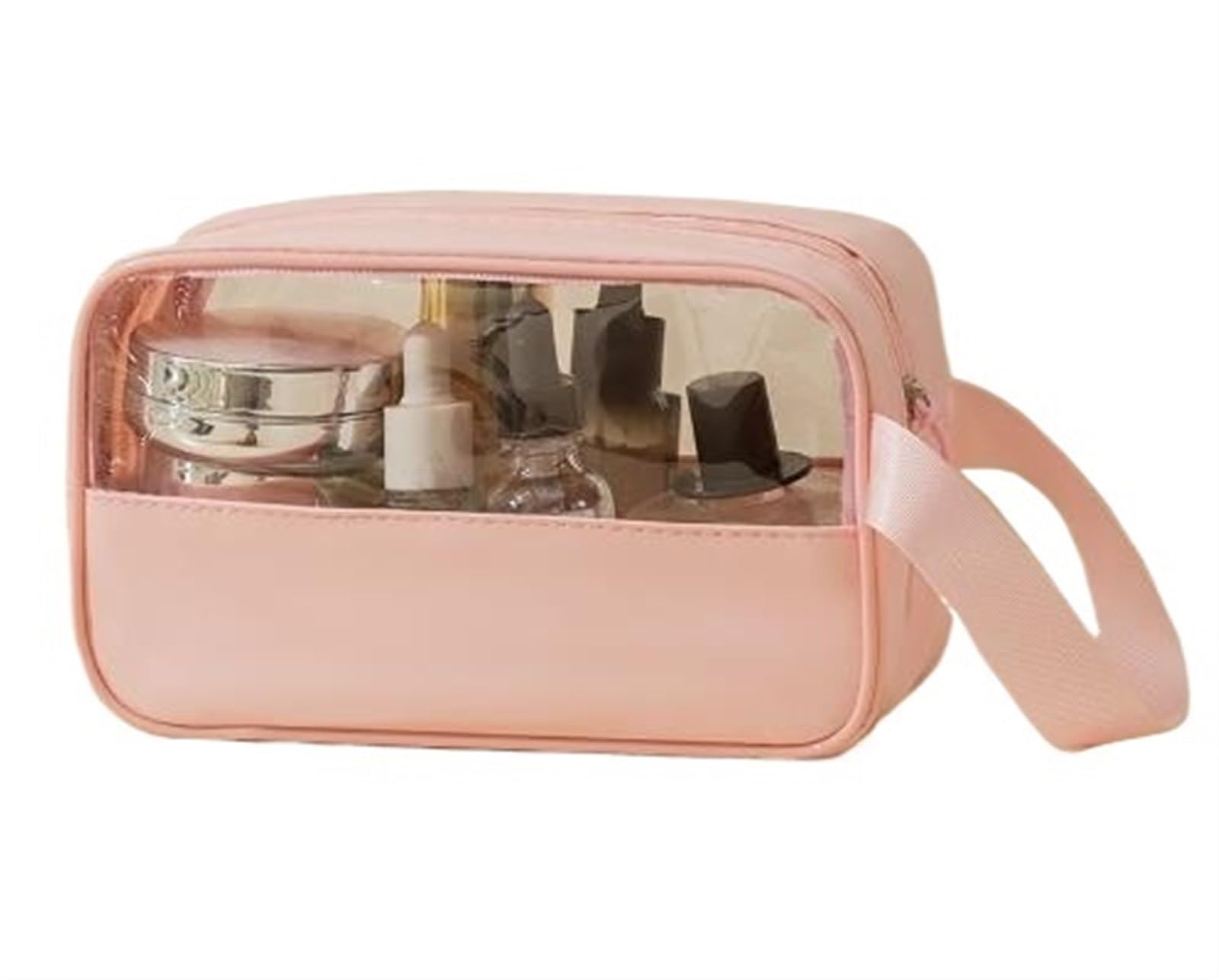 Neceser Viaje Bolsa de cosméticos portátil con Gran Capacidad y Apariencia, Bolsa Almacenamiento Viaje, artículos tocador Empalme PU(Pink)