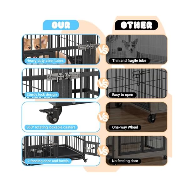 Metal-Dog-Crate-42-Inch-Heavy-Duty-Dog-Crate-with-Divider-2-Feeding-Door-and-Bowls-Dog-Kennel-Indoor-with-Wheels-for-2-Small-Dogs1-Large-Dog Metal-Dog-Crate-42-Inch-Heavy-Duty-Dog-Crate-with-Divider-2-Feeding-Door-and-Bowls-Dog-Kennel-Indoor-with-Wheels-for-2-Small-Dogs1-Large-Dog