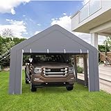 Heavy Duty 13x20 FT Carport Garage – Portable Outdoor Storage Shelter with Waterproof 180g PE Canopy, 3 Roll-Up Doors, 5 Ventilated Windows, Removable Sidewalls, Ideal for Car, Truck, SUV, Boat, Gray