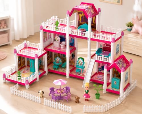 Image of Beautiful Home Doll House for Girls, 4 Floor DIY Dream House Playset