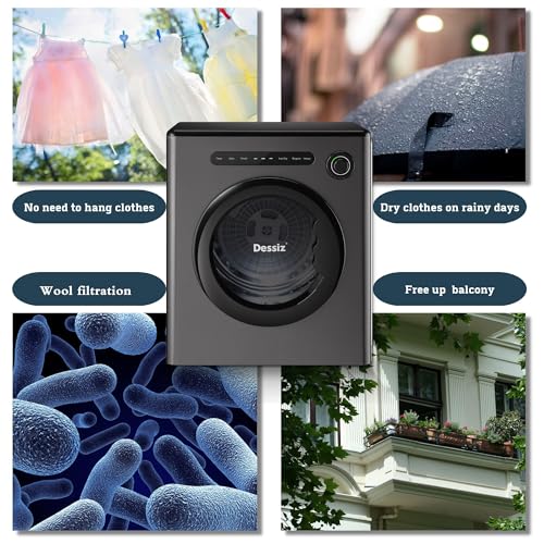 Image of Dessiz 11LBS Clothes Dryer with Exhaust Pipe and Electric Dryers with Stainless Steel Tub, Clothes Dryer Machine for Spaces, RVs and Apartments -Grey Quiet, Sturdy and Easy to Use