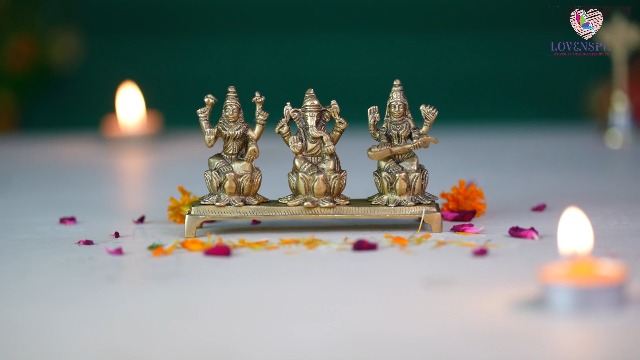 Estatua de Laxmi Ganesh Saraswati de bronce 5.5 in miniatura 7