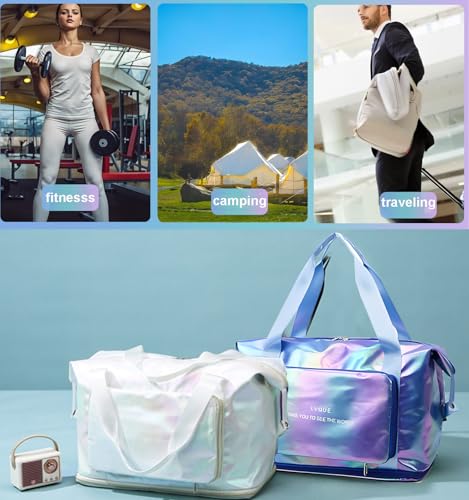 Foldable Travel Duffle Bag with Expandable Luggage Sleeve Wet Pocket Shoe Compartment Overnight Bag Weekender Tote4