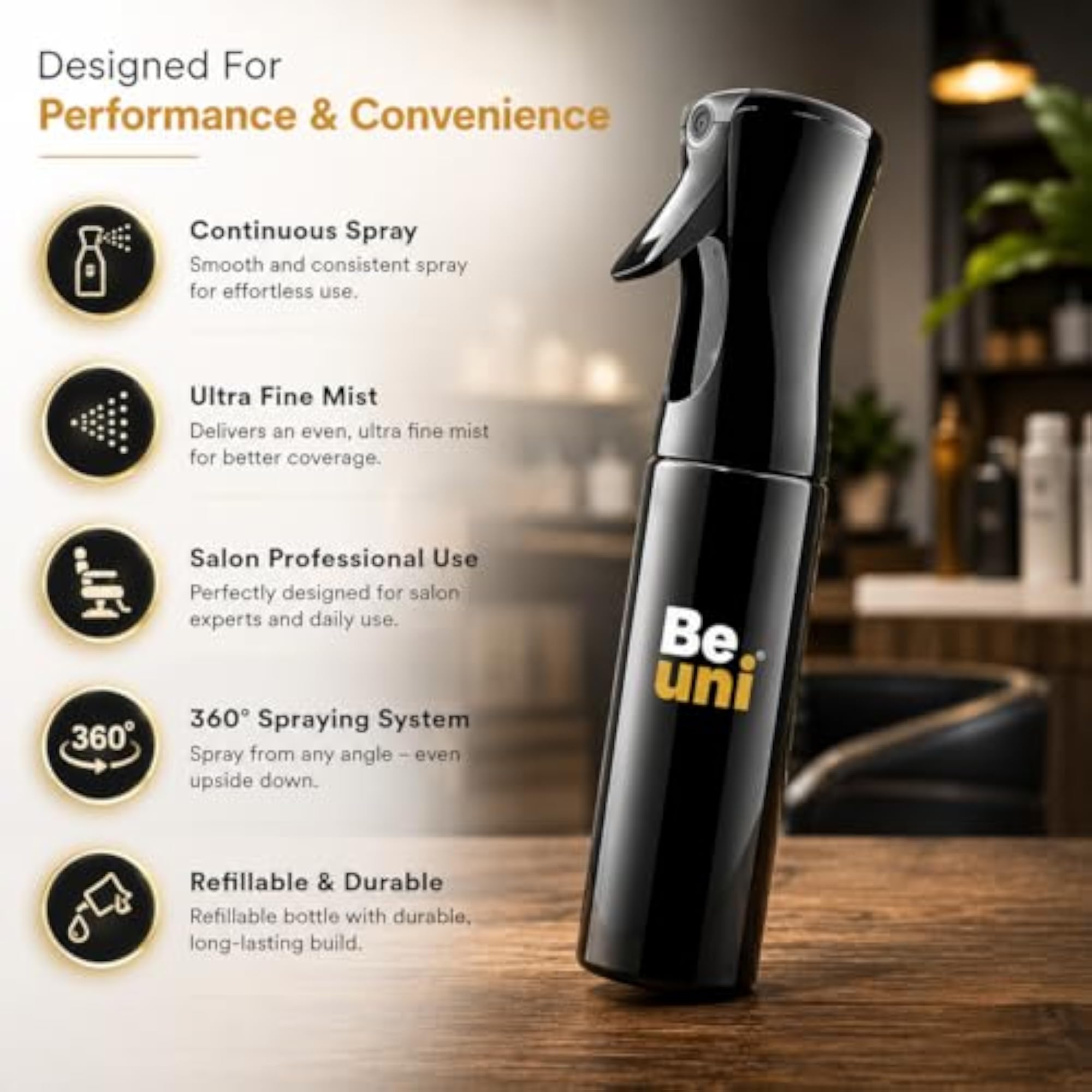 300ml Black Empty Spray Bottle, Ergonomic Design