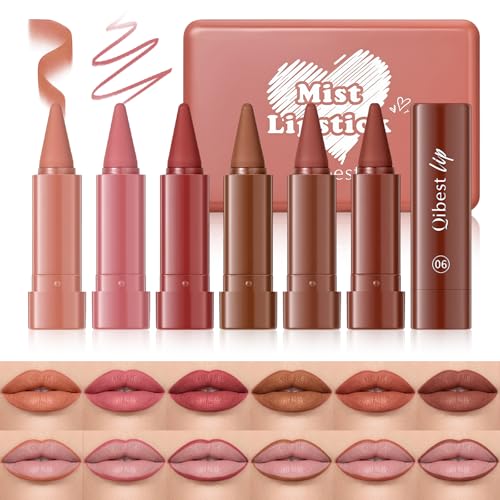 Flintronic 6Piezas Pintalabios Mate de Larga Duración, Lápiz de Labial 2 en 1 Mate y Delineador de Labios, Barras de Labios Lipstick Impermeable Kit, Sin Transferencia, Infaillible Matte Resistance