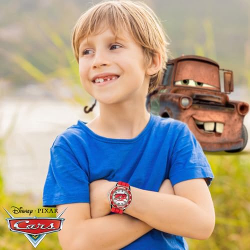 disney pixar cars kids39 time-teaching watch  lightning mcqueen design with red silicone strap easy-to-read dial and adjustable fit for wrists 5534 to 834