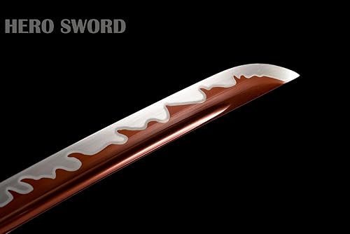 Miniatura 7 de HERO SWORD Katana de una pieza lista para combate, T1095, acero de alto carbono, hoja azul, espada Zoro, espada samurái muy afilada, espada japonesa