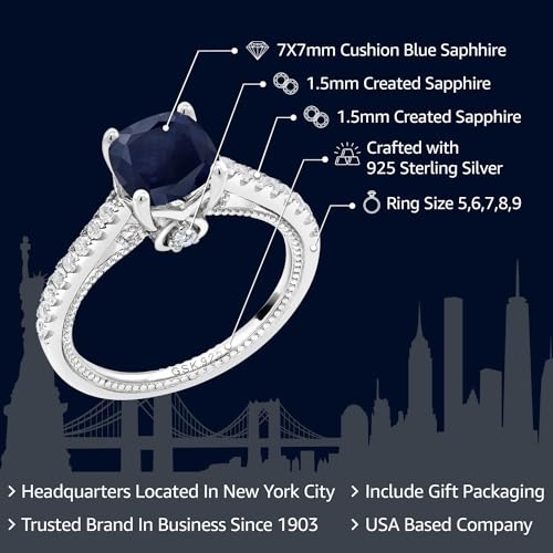 Gem Stone King 925 Sterling Silver Cushion 7MM Gemstone Birthstone and White Created Sapphire Engagement Ring | Wedding Engagement Anniversary Promise Ring For Women2