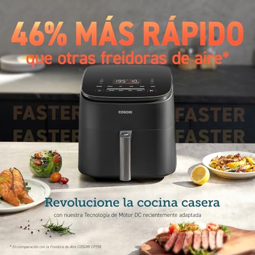 COSORI Heteluchtfriteuse XXL, 6 liter airfryer, heteluchtfriteuse met 5 snelheden en 9 functies, 30°-230°, 87 online en 30 papieren recepten, 96 kookkaarten, energiebesparing, compact - Afbeelding 3