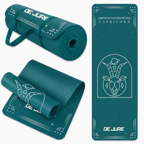 Image of De Jure Fitness Yoga Mat for Women and Men, 10mm Extra Thick Non-Slip NBR Exercise Mat for Yoga, Pilates, Gym & Floor Workouts - with Carry Strap - Capricorn