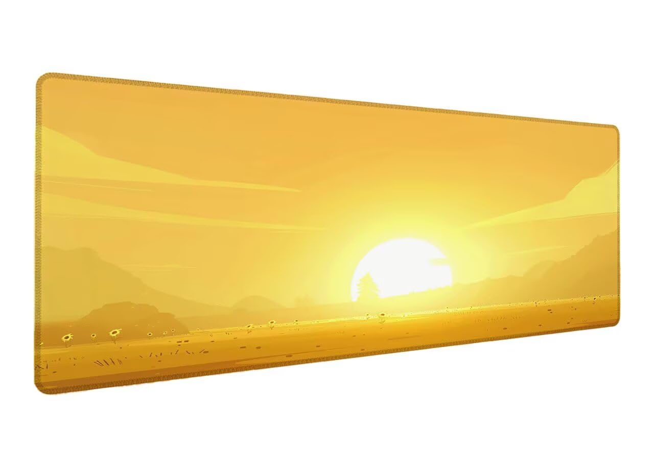 Alfombrilla Ratón, Alfombrilla Gaming Amarillo XXL 1200x600x3mm, Extendida Base de Antideslizante Caucho Mouse Pad Sol, Protector Escritorio con Bordes Cosidos, Mejora la precisión y la Velocidad L-2