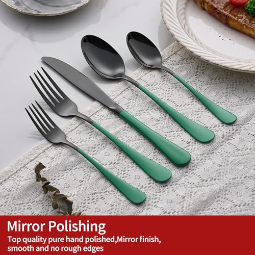 20-Piece-Green-Silverware-Set-180-Stainless-Steel-Black-Silverware-Set-Green-Handle-Cutlery-Black-Set-Service-for-4-Dinner-Knives-Forks-Spoons-Set-Black-Flatware-SetFinish-Dishwasher-Safe 20 Piece Green Silverware Set 180 Stainless Steel Black Silverware Set Green Handle Cutlery Black Set Service for 4 Dinner Knives Forks Spoons Set Black Flatware SetFinish Dishwasher Safe
