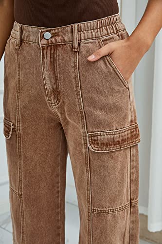 Women's High Waist Straight Wide Leg Y2K Streetwear Cargo Pants Baggy Boyfriend Loose Fit Jeans with Flag Pocket4