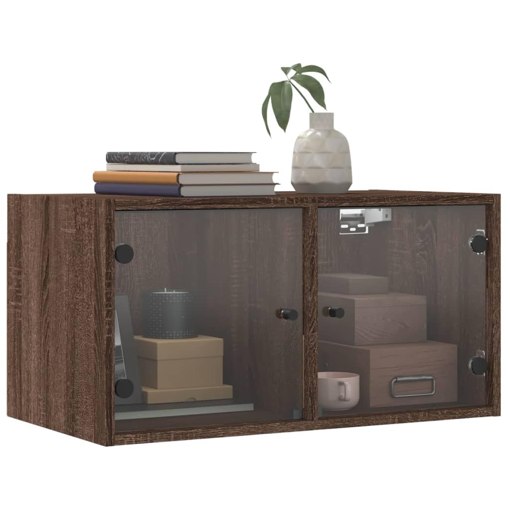 Wandschränke mit Glastüren 2 Stück Braun Eichen-Optik für Aufbewahrung im Wohnzimmer Büro Schlafzimmer Flur mit viel Stauraum und Stabiler Holz- und Glaskonstruktion