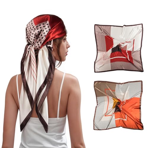 2 Pcs Head Scarf for Women Like Satin Head Scarf Silk Scarf for Women Hair Wrap Sleeping 35 x 35 Inches Head Scarf-17