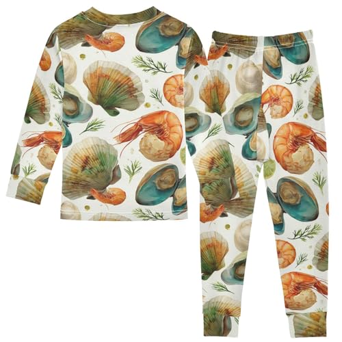 Pajama Sets Long Sleeve Seafood Pattern Art Prints Soft Comfy Sleepwear 2 Piece PJS 3-8T3