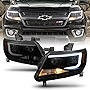 ACANII - For 2015-2019 Chevy Colorado Black Housing Smoked Lens LED Tube Dual Projector Headlights Headlamps Left+Right