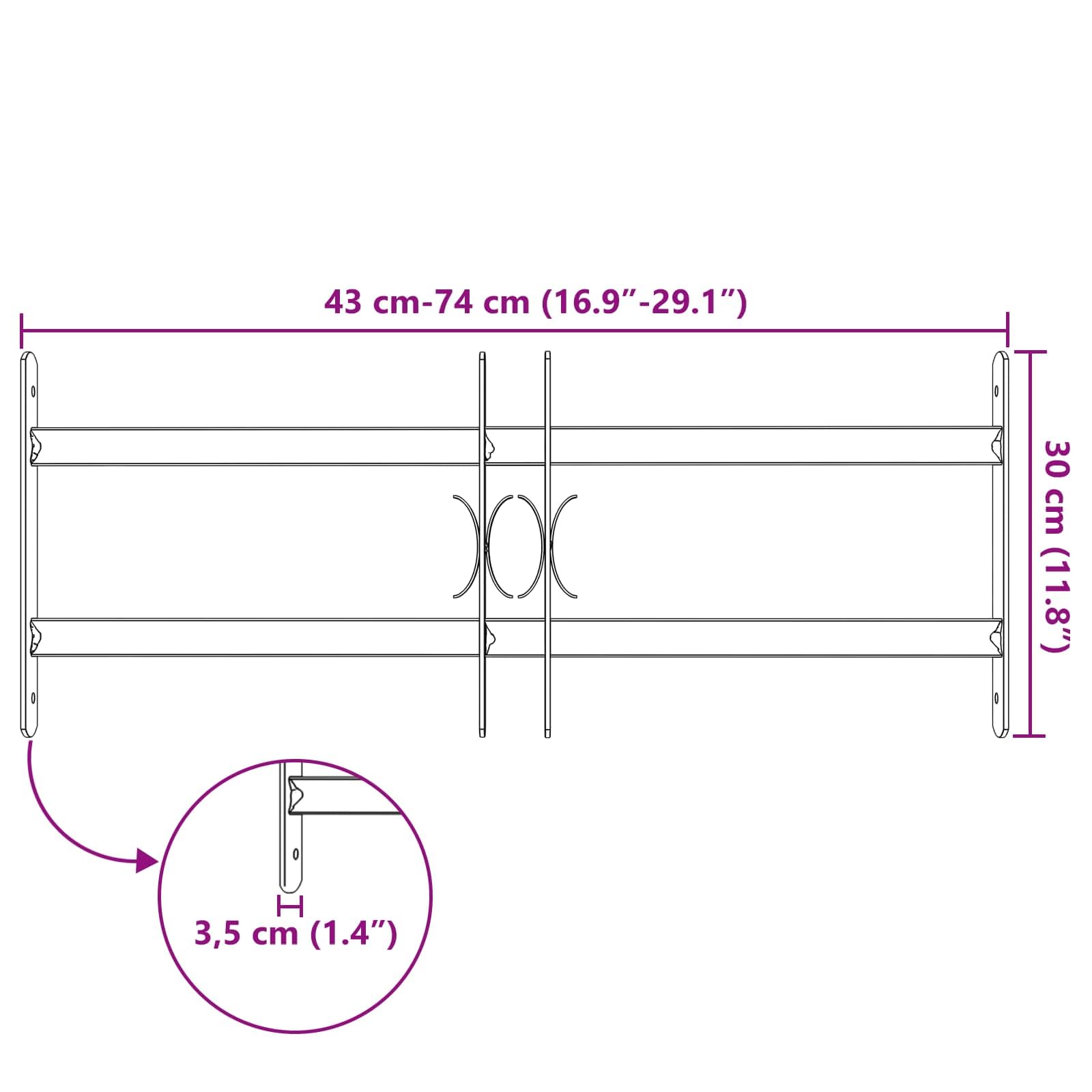 Rejilla de seguridad para ventanas de acero galvanizado con 2 barras transversales ajustables 430-740 mm, 3 unidades, protección antirrobo, para madera, plástico, marco de aluminio, ideal para
