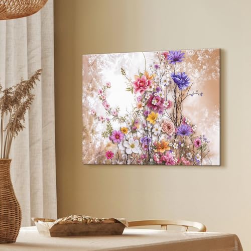 Image of ArtX Canvas Floral Paintings for Living Room, Big Size Scenery, Flowers Painting for Wall, Multicolor, Nature, 58.0 X 45.0 cm, Set of 1