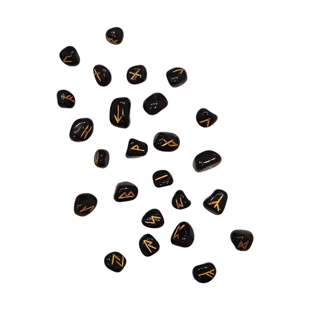 VIE Naturals Chakra Rune Set with Pouch, 1-2cm, Black Agate, One