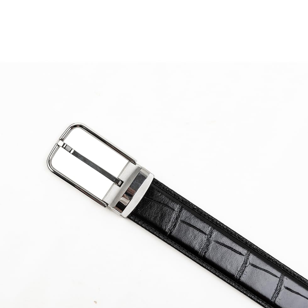 Men's Crocodile Pattern Full Grain Leather Adjustable Belt for Dress Casual Jeans with Stainless Steel Buckle, 1.4"3