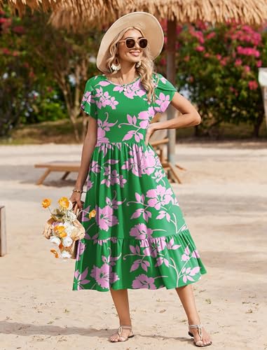 Image of Zeagoo Women Summer Midi A Line Dress Short Sleeve Casual Flowy Tiered Beach Long Sundress with Pockets 2026 Vacation Travel