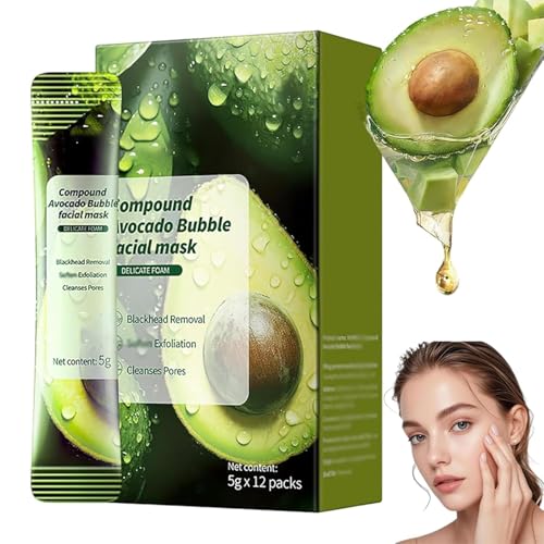 Máscara de arcilla de burbujas de aguacate | Máscara facial de foaming para limpieza profunda | Purificación e hidratación de poros | Para todo tipo de piel,1PCS