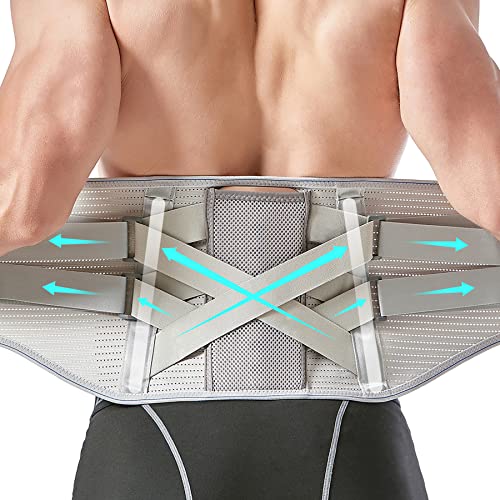 EGjoey Back Brace for Lower Back Pain Relief - Back Support Belt for Women & Men, Lower Back Brace for Herniated Disc, Sciatica. Removable Stays for Lower Back Support with 2 Different Hardness Sets (Medium, Ivory)