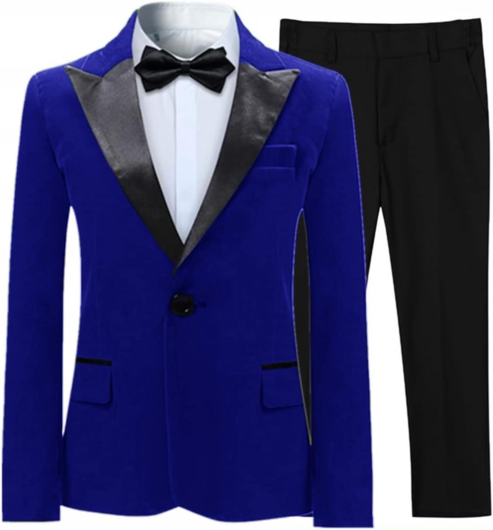 Boys Velvet Suit 2 Pcs Peak Lapel Tuxedo Formal Kids Ring Bearer Wedding Dresswear for Birthday Party STTZ08