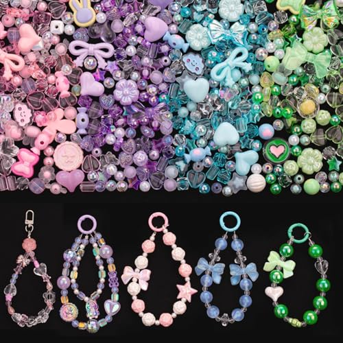 Capstro 180240PCS Kawaii Acrylic Jewelry Making Kit (160g) Pink Purple Blue & Green Resin Charms & Beads for DIY Bracelets Necklaces Keychains & Crafts Fun Craft Set for Kids & Adults