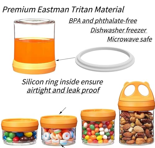 Image of SELEWARE Orange Stackable Snack Containers for Kids Toddlers Adults, 31oz | Portable Food Storage Containers for Snacks Formula Powder Drinks and Travel, Twist Lock System Airtight Leak-proof BPA Free