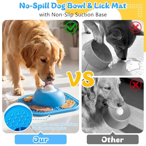Slow Feeder Dog Bowls & Lick Mat for Liquid and Thick Treat, Anti-Slip Dog Lick Bowl with Interactive Rolling Ball, 5/6 Cup Pup Licking Toy for Large Medium Small Dogs and Cats Blue - Image 6