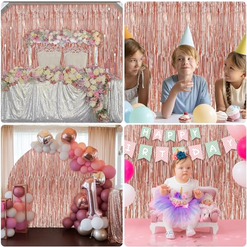 Image of Crosize 7 Pack 3.3 x 9.9 ft Rose Gold Foil Fringe, Streamer Backdrop Curtains, Streamers Birthday Party Decorations, Tinsel Curtains for Parties, Photo Booth Backdrops