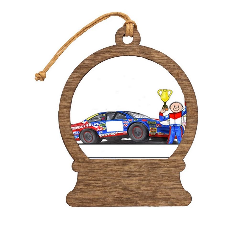 PrintedPerfection.com Personalized Race Car Driver, Stock - Male Wooden Snow Globe Shaped Christmas Ornament