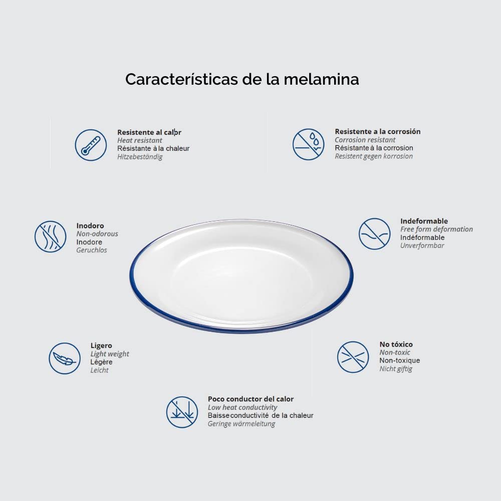 MBH - Juego de vajilla de melamina PREMIUM de 16 piezas más fuente de presentación, para uso en exteriores e interiores, inastillable, ligero, sin BPA, servicio para 4, patrón mediterraneo