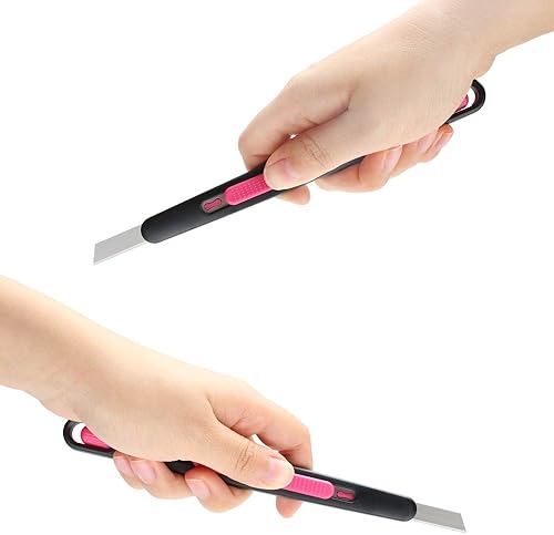 Miniatura 4 de Cortador de caja de seguridad para cuchillos de precisión, autoretráctil, delgado, longitud de hoja ajustable con perilla giratoria, perfecto para