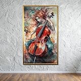 TONGYINLI Cuadro en lienzo de violonchelista, elegantes pósteres de arte musical, imágenes musicales en acuarela, mural decorativo de pared con láminas clásicas de mujer (50x90cm/marco interior)