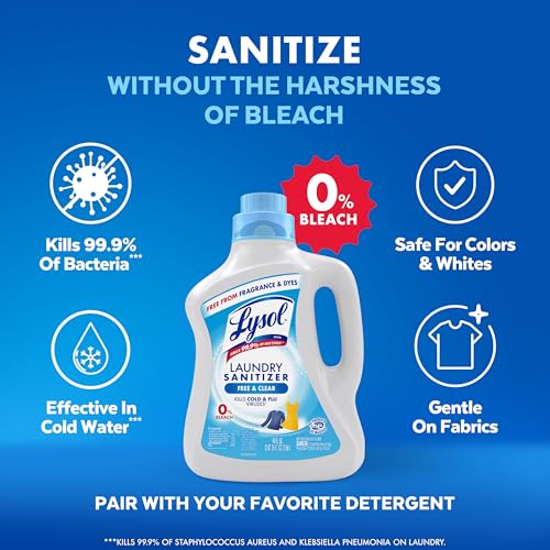 Lysol Laundry Sanitizer Additive, Free & Clear, Free from Fragrance and Dyes, 0% Bleach Laundry Sanitizer, Bacteria-causing Laundry Odor Eliminator, Unscented, 90 Fl Oz (Pack of 1) - Package May Vary image 5