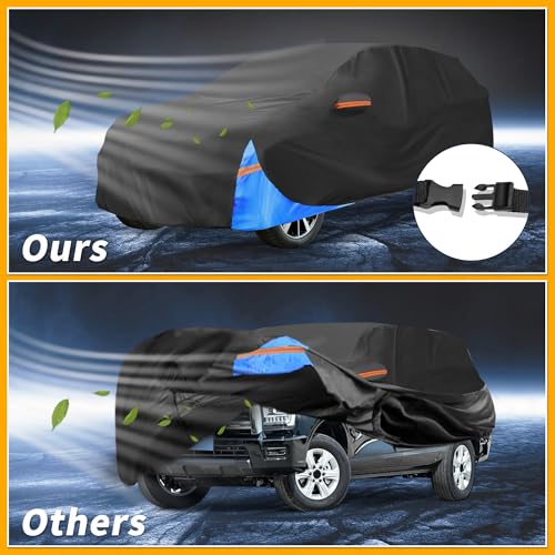 Image of Waterproof All-Weather Universal Car Cover with Right Side Zipper, 190T Polyeste Black Blue Fits for SUV 190 inch to 200 inch Length